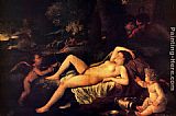 Nicolas Poussin Canvas Paintings - Sleeping Venus and Cupid